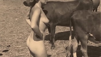 Vintage natural tits and hairy pussy in retro porn